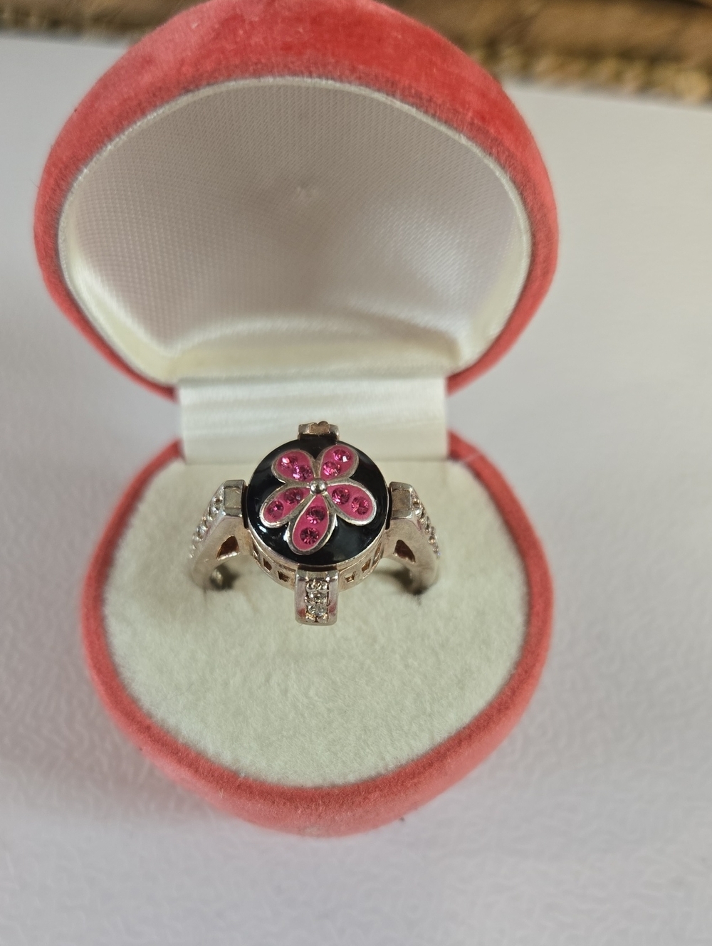 Kameleon Pink flower silver Cz ring SZ 8